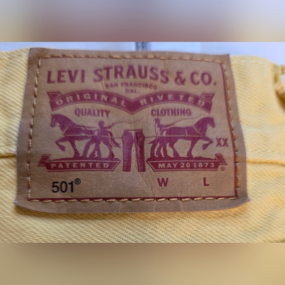 Levis 501s Yellow, White Tag Retro Cropped. In good condition, 29 waist - Picture 6 of 12